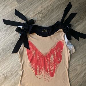 Vivienne Westwood Anglomania Beige Top with Black Trim and red design